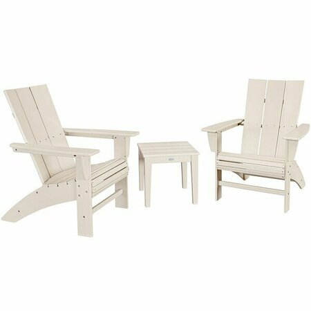 POLYWOOD Modern Sand 3-Piece Curveback Adirondack Chair Set with Newport Table 633PWS4201SA